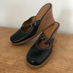 Bass "Jennifer" leather Mary Jane mule wedges - size 8 1/2